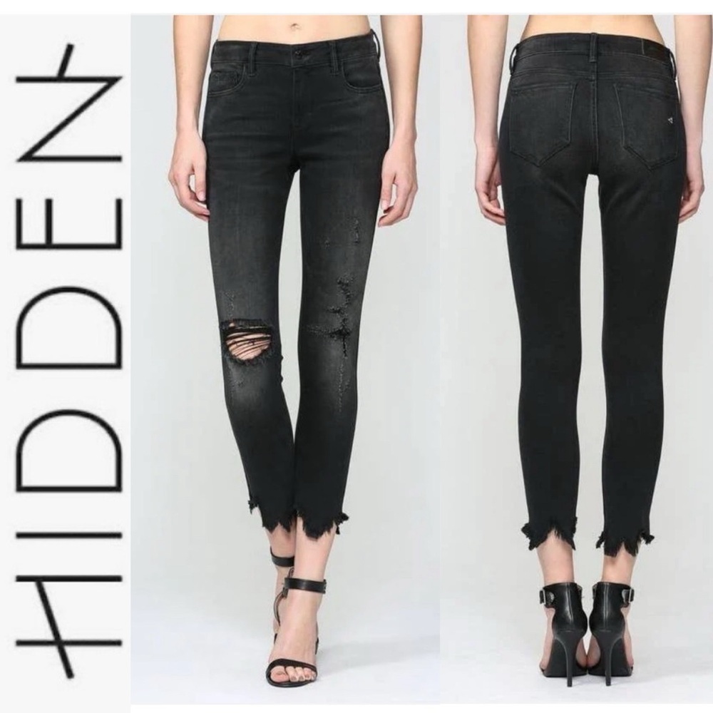 Hidden Jeans Black Frayed Distressed Skinny 26